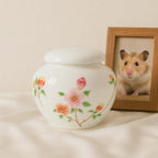 Small Hand-Painted Floral Ceramic Pet Urn | Oriental Ashes Keepsake Jar | Pet Memorial Gift | Tea Jar｜Pet Cremation Container for Small Pets