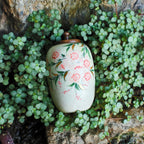 Small Handmade Ceramic Peach Blossom Urn with Wooden Lid | Oriental Pet Ashes Keepsake Jar | Pet Memorial Gift | Floral Decorative Tea Jar