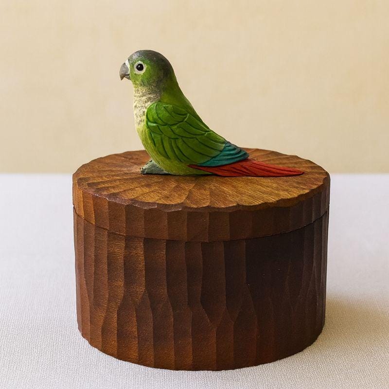 Handmade Wooden Bird Memorial Urn: Custom Parrot Figurine from Photo, Pet Memorial Gift, Laser Engraving, Eco-Friendly Gift