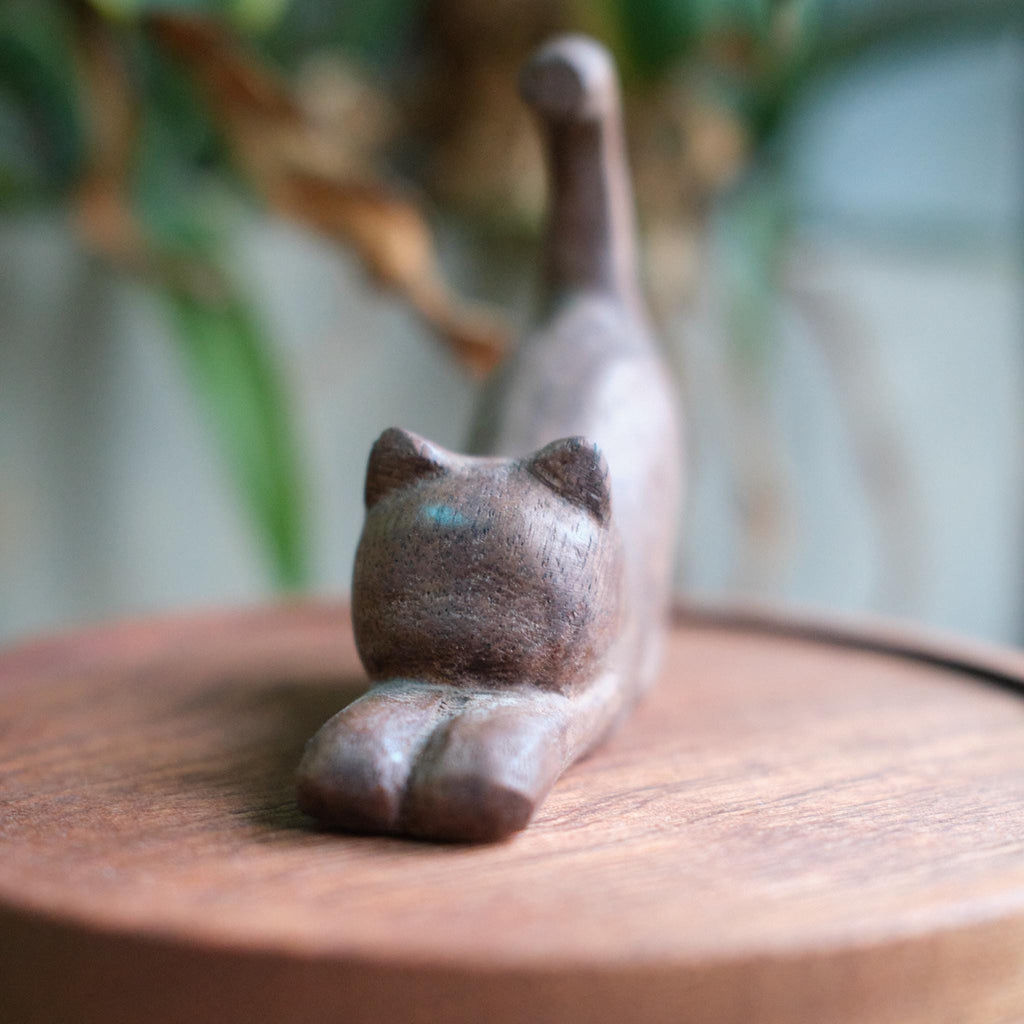 Handmade Wooden Cat Memorial Urn, Stretching Cat Keepsake Box for Ashes, Eco-Friendly Hand Carved Wooden Memorial Gift, Jewellery box