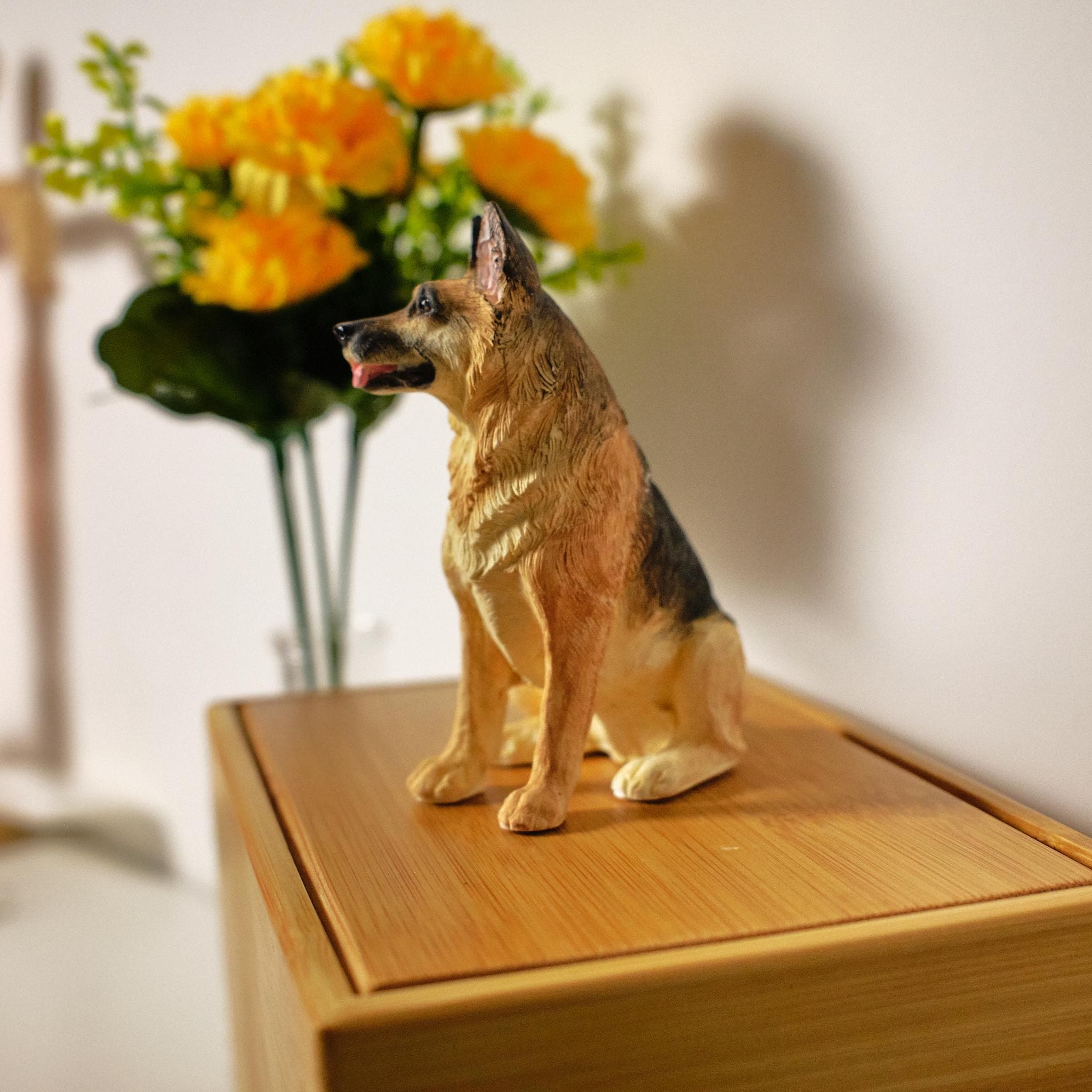 Custom Dog Polymer Clay Sculpture from Photo with Large Bamboo Wooden Urn Box, Handmade Eco Friendly Pet Memorial Keepsake Gift