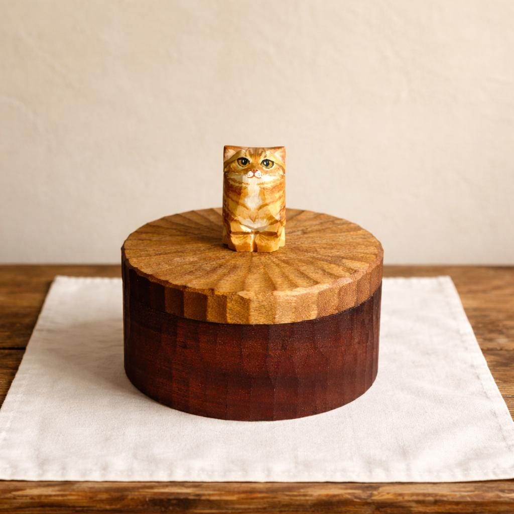 Handmade Wooden Cat Memorial Urn: Stylistic Painted Cat Figurine from Photo, Bespoke Pet Memorial Gift, Laser Engraving Name
