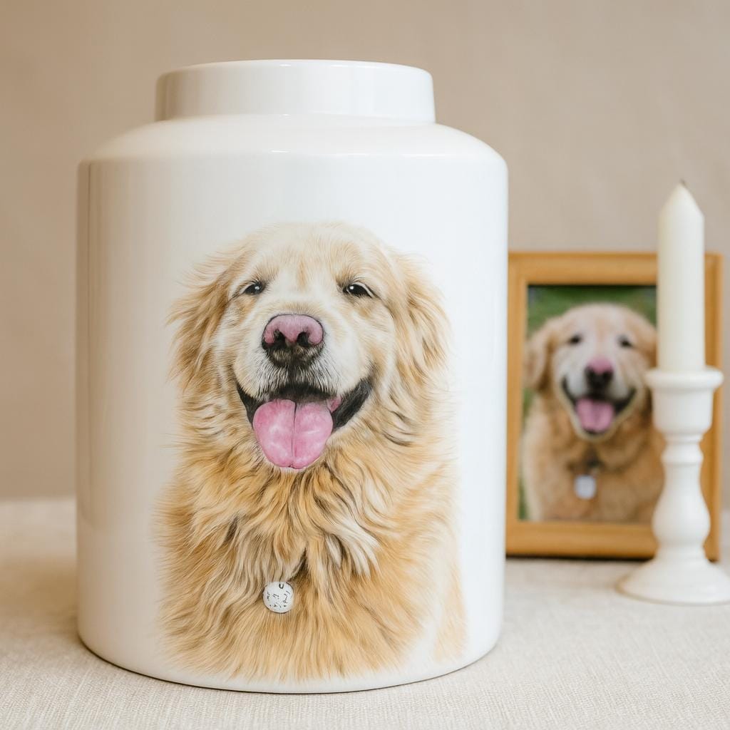 Large Custom Pet Portrait Urn | Hand-Painted Ceramic Ashes Jar｜Up to 10lbs ｜Pet Personalised Memorial Gift | Pet Loss Keepsake Urn