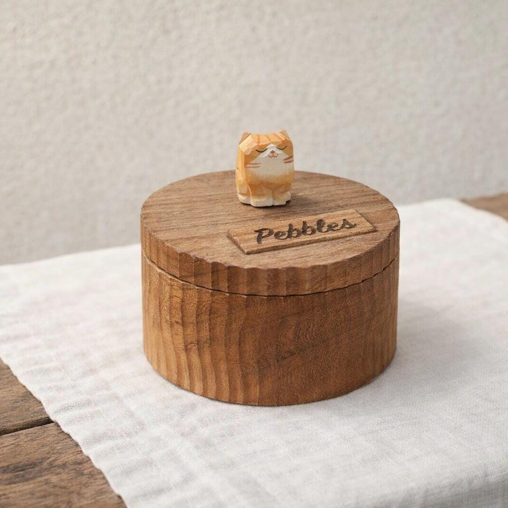 Handmade Wooden Cat Memorial Urn: Orange Tabby Keepsake Box by photo, pet memorial gift, pet personalised keepsake, Jewellery box