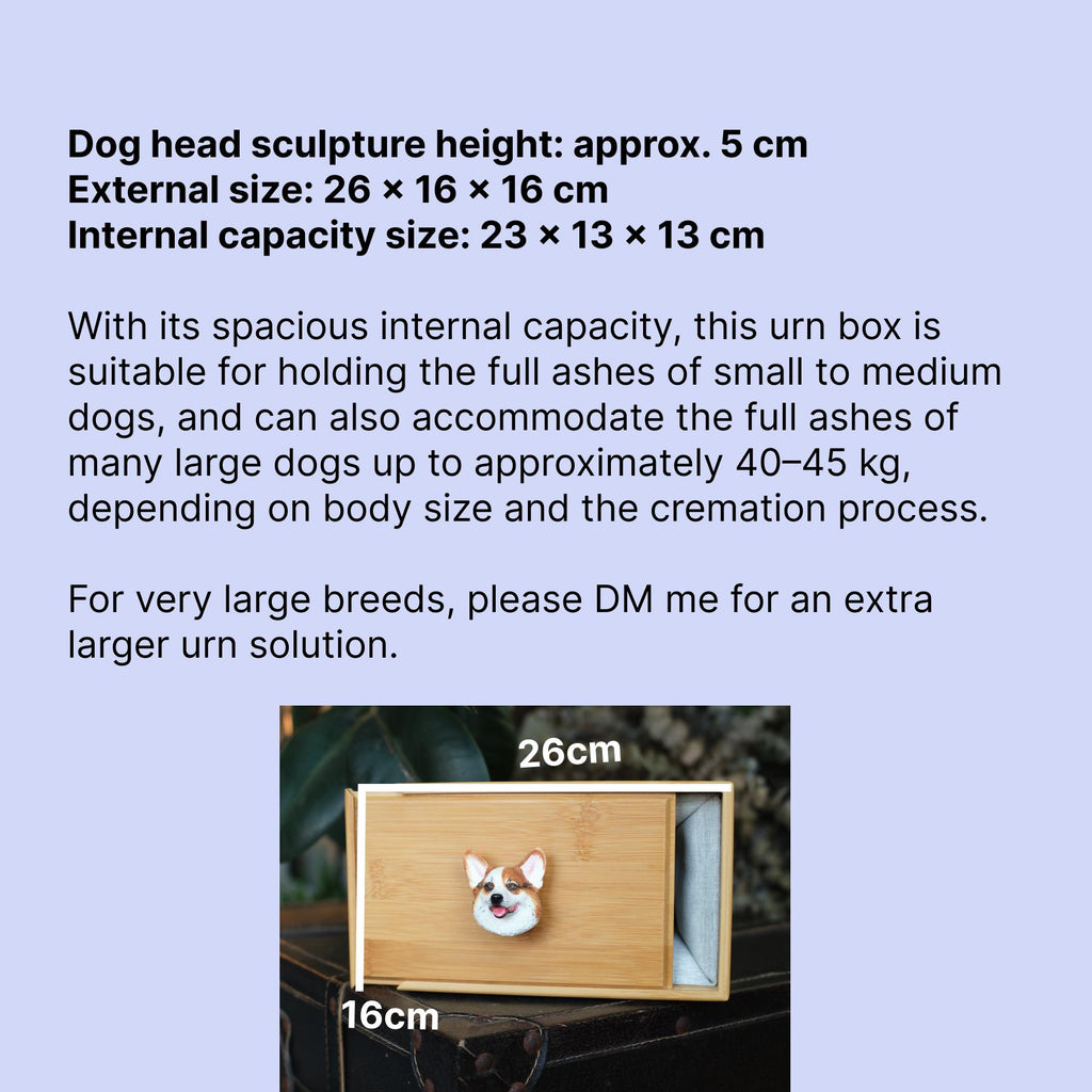 Handcrafted Bamboo Dog Memorial Urn with Realistic Plaster Corgi Head from photo, Personalised Pet Keepsake, Eco Friendly Dog Loss Gift