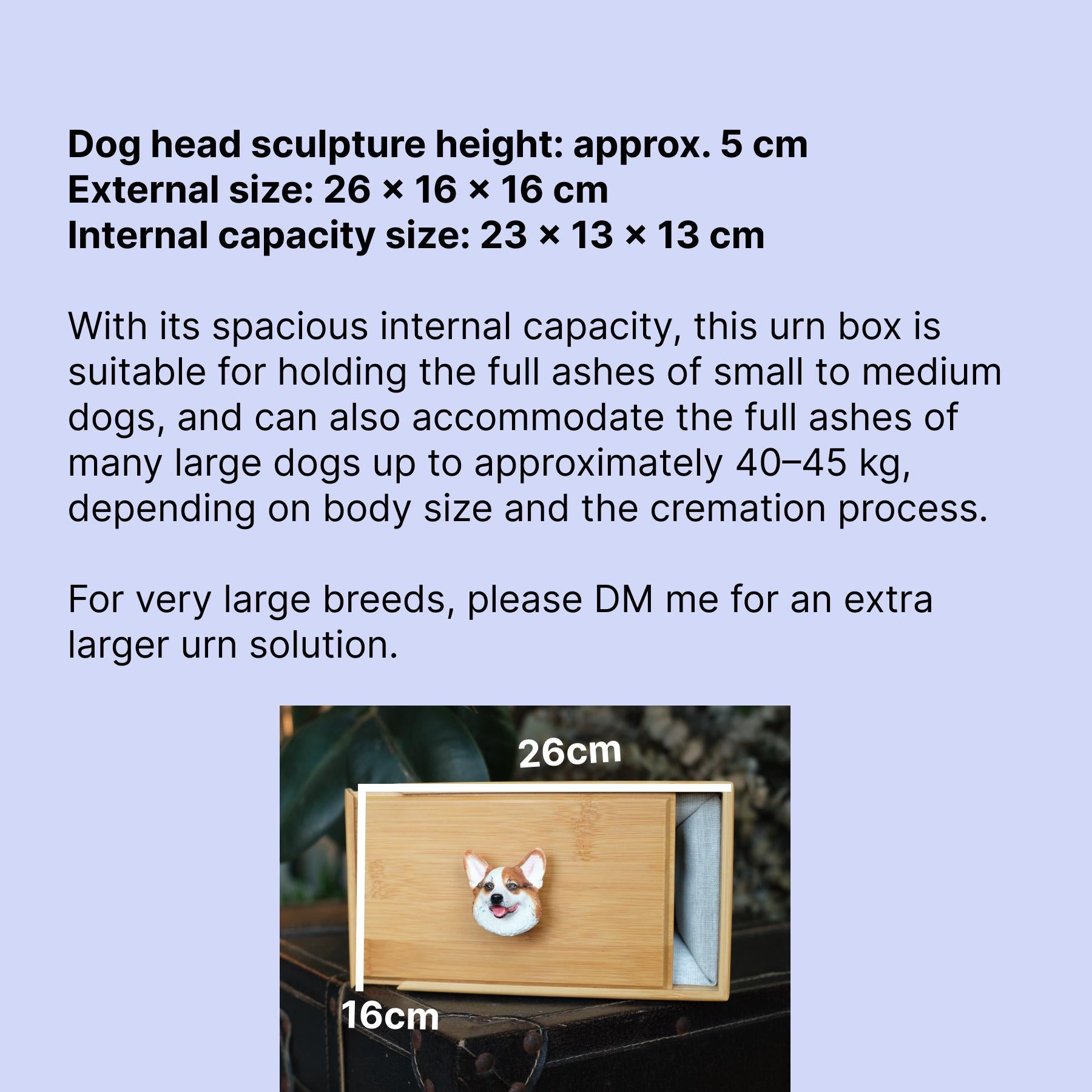 Handcrafted Bamboo Dog Memorial Urn with Realistic Plaster Corgi Head from photo, Personalised Pet Keepsake, Eco Friendly Dog Loss Gift