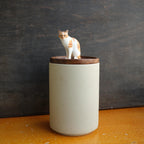 Handmade Pet Urn with Personalised Clay Figurine from Photo,  Ceramic Cat Ashes Jar with wood lid, Memorial Keepsake, Custom Cremation Gift