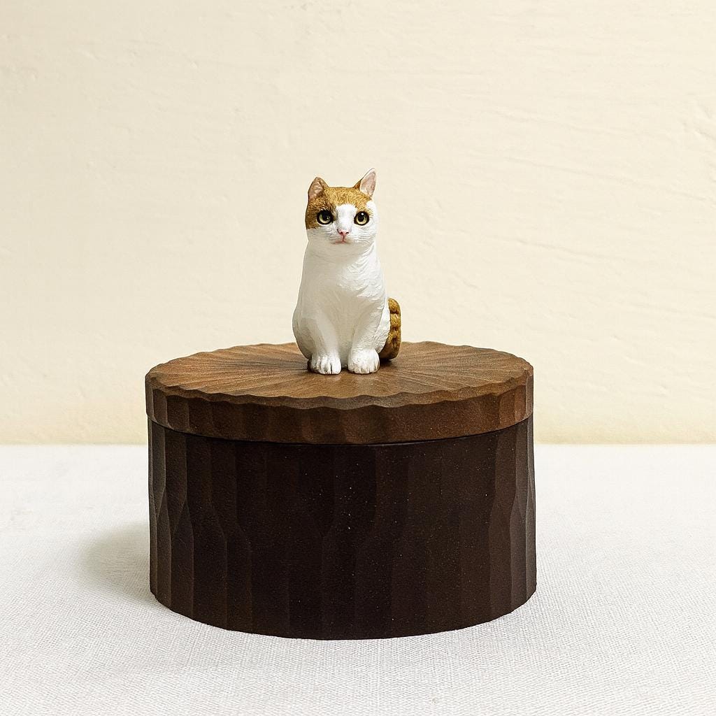 Handmade Wooden Cat Memorial Urn, Grey Tabby Cat Figurine Keepsake by Photo, Bespoke Pet Memorial Gift, Cat Keepsake, Jewellery Box