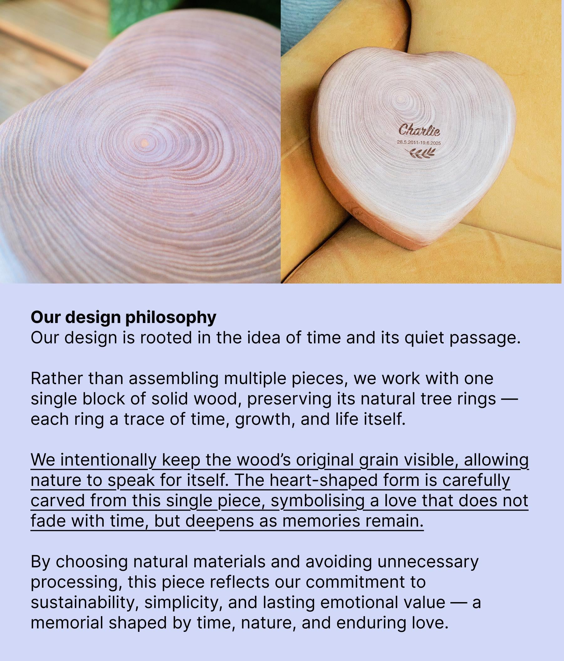 Heart-Shaped Wooden Pet Urn with Tree Ring Grain, Eco Friendly Handcrafted Memorial Box, Hinged Lid with Magnetic Seal, Pet Ashes Keepsake