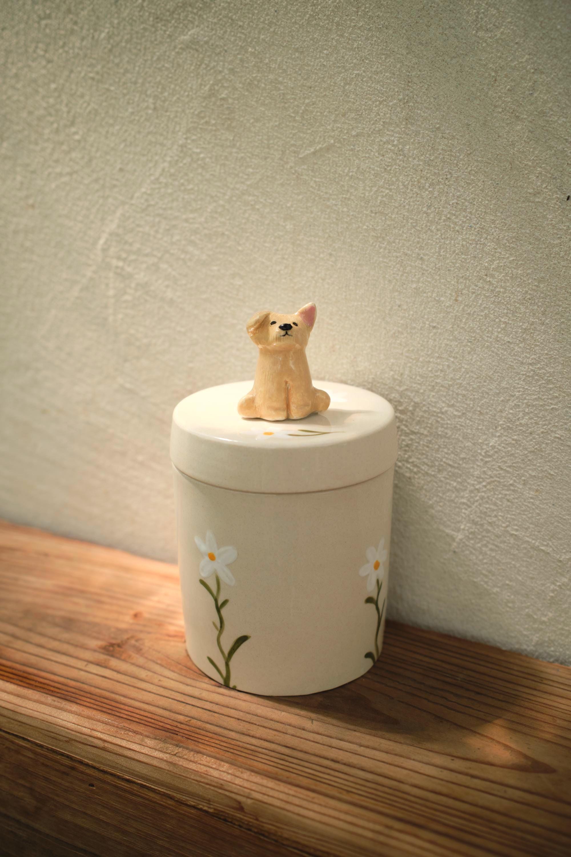 Handmade Ceramic Dog Urn with Figurine | Custom Pet Memorial Gift | Ashes Keepsake Box | Personalised Pet Sculpture｜Tea Container Jar