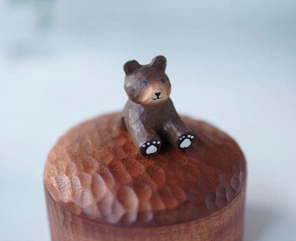 Handmade Wooden Bear Jar | Small Jewellery Box Keepsake Box for Gifts, Rustic Handcrafted Storage Container for Home Décor | Natural Tea Jar