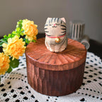 Handmade Wooden Cat Memorial Urn, Grey Tabby Cat Figurine Keepsake by Photo, Bespoke Pet Memorial Gift, Cat Keepsake, Jewellery Box