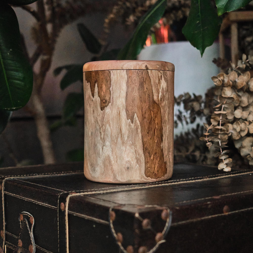 Handcrafted Natural Wooden Pet Urn for Medium and Large Dogs, Eco-Friendly Rustic Ashes Jar with Tree Rings, Organic Memorial Keepsake Gift
