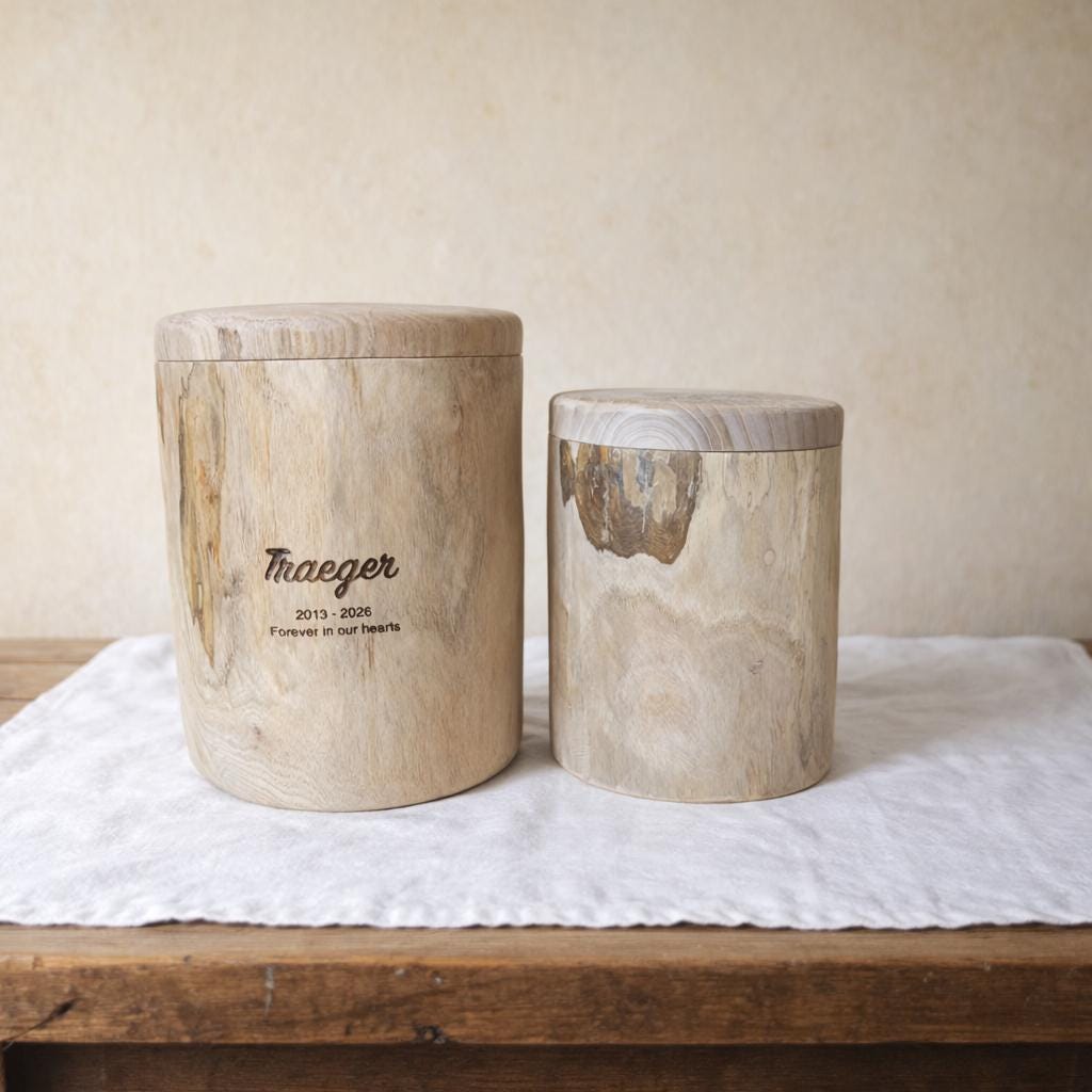 Handcrafted Natural Wooden Pet Urn for Medium and Large Dogs, Eco-Friendly Rustic Ashes Jar with Tree Rings, Organic Memorial Keepsake Gift