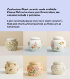 Small Hand-Painted Floral Ceramic Pet Urn | Oriental Ashes Keepsake Jar | Pet Memorial Gift | Tea Jar｜Pet Cremation Container for Small Pets