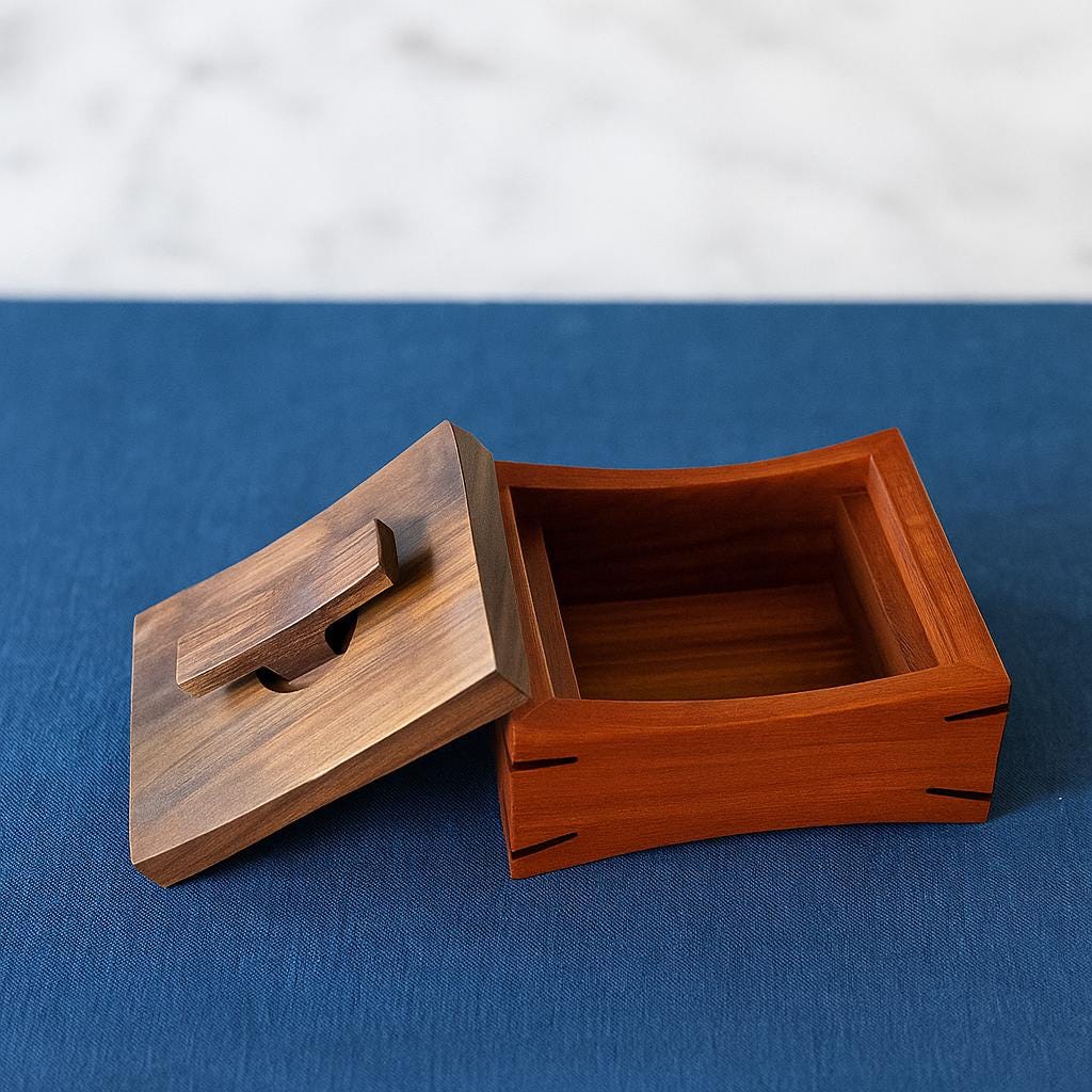 Handmade Japanese Walnut Wooden Urn for Small Pet Ashes | Minimalist Curved Lid Memorial Keepsake Gift | Dog Cat Rabbit Cremation Box