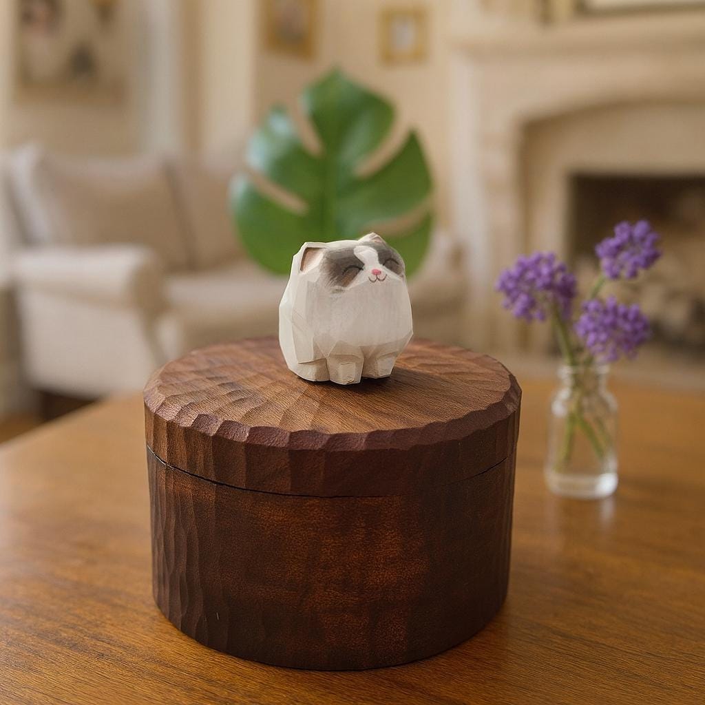 Handmade Wooden Cat Memorial Urn: Ragdoll Figurine Keepsake by photo, pet memorial gift, pet personalised keepsake, Jewellery box
