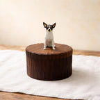 Bespoke Small Wooden Dog Urn, Handmade Carved Box with Personalised Dog Figurine From Photo, Eco Friendly Keepsake Gift