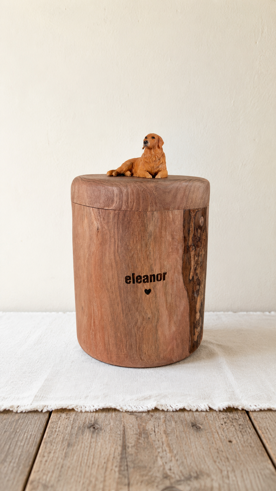 Custom Handmade Wooden Dog Urn for Ashes, Natural Solid Wood Pet Memorial Urn with Custom Pet Figurine from Photo, Eco Friendly