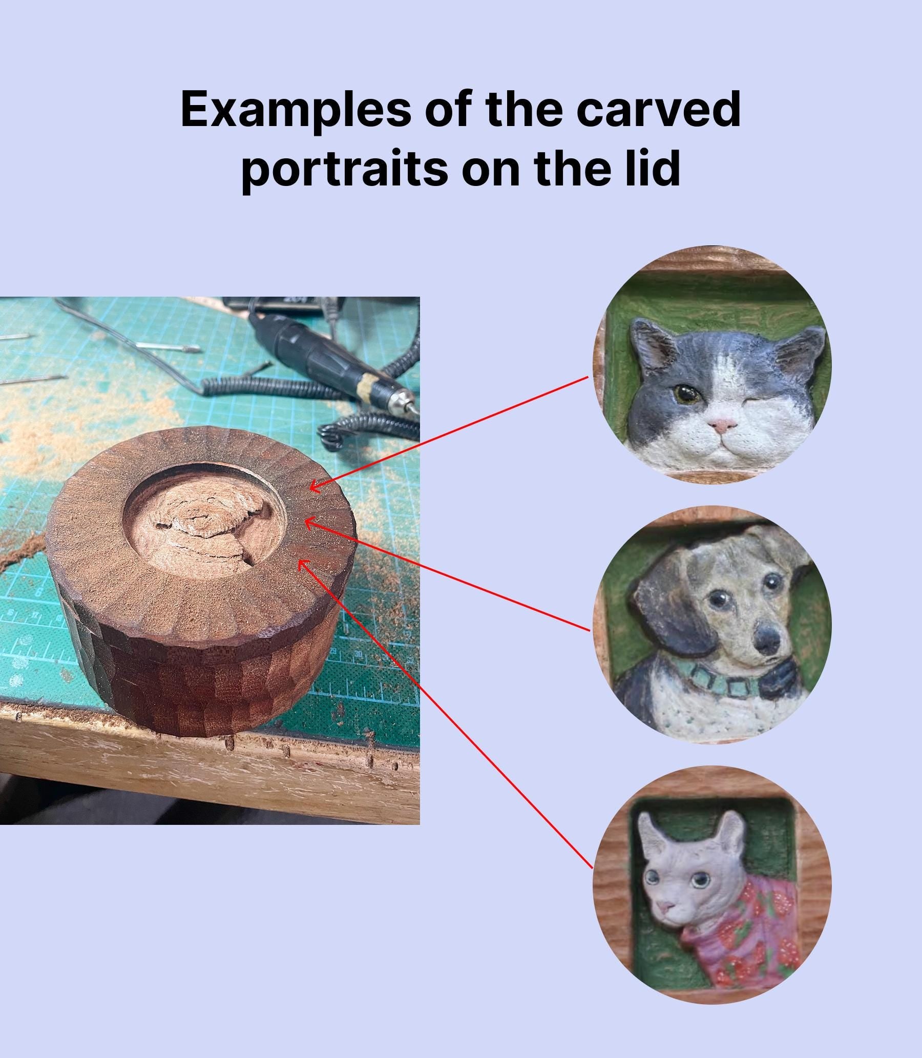 Custom Wooden Pet Memorial Urn with Hand Carved Portrait on Lid | Personalised Dog Cat Keepsake from Photo | Pet Loss Gift | Handmade Box