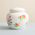 Small Hand-Painted Floral Ceramic Pet Urn | Oriental Ashes Keepsake Jar | Pet Memorial Gift | Tea Jar｜Pet Cremation Container for Small Pets