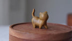 Handmade Wooden Small Cat Whiskers Tooth Fur Keepsake Box｜Urn Yellow Cat Figurine｜Engraved Name on Bottom｜Pet Loss Memorial｜Storage Gift