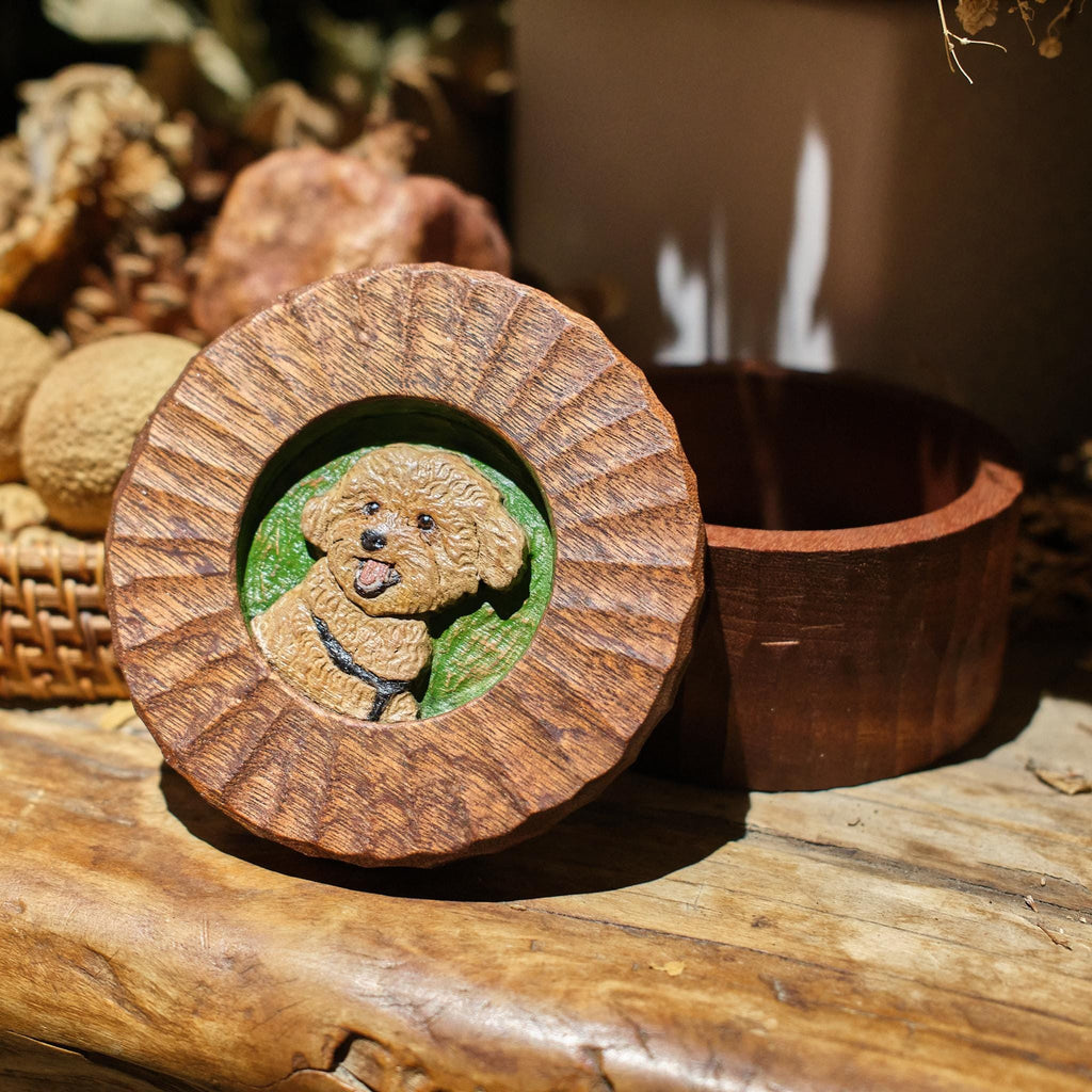 Custom Wooden Pet Memorial Urn with Hand Carved Portrait on Lid | Personalised Dog Cat Keepsake from Photo | Pet Loss Gift | Handmade Box