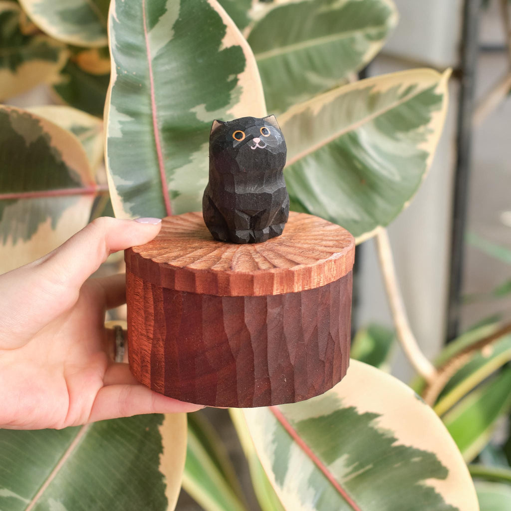 Handmade Wooden Cat Memorial Urn: Black Cat Figurine Keepsake by Photo, Bespoke Pet Memorial Gift, Cat Personalised Keepsake, Jewellery Box