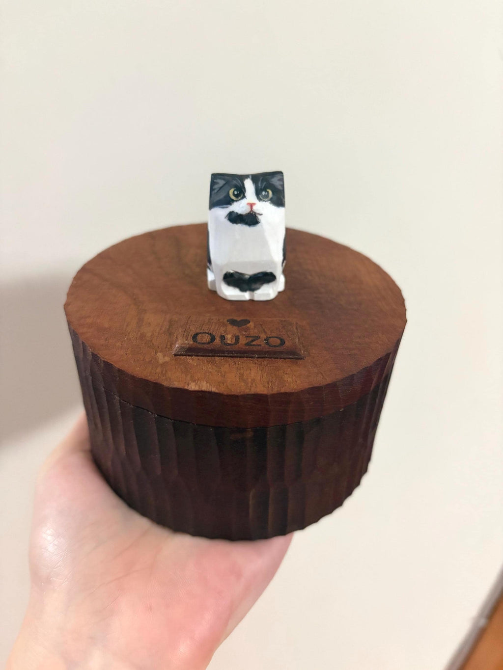 Handmade Wooden Cat Memorial Urn: Stylistic Painted Cat Figurine from Photo, Bespoke Pet Memorial Gift, Laser Engraving Name