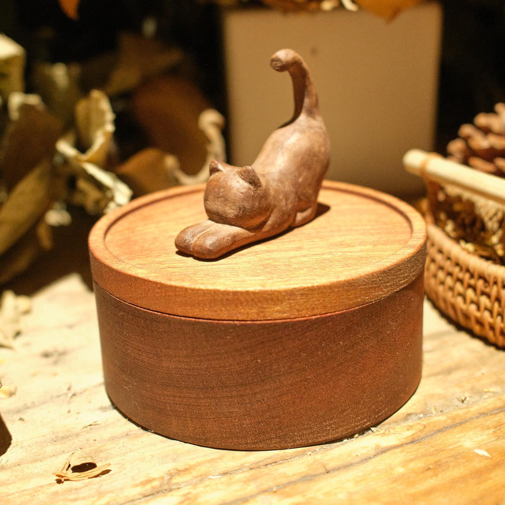 Handmade Wooden Cat Memorial Urn, Stretching Cat Keepsake Box for Ashes, Eco-Friendly Hand Carved Wooden Memorial Gift, Jewellery box