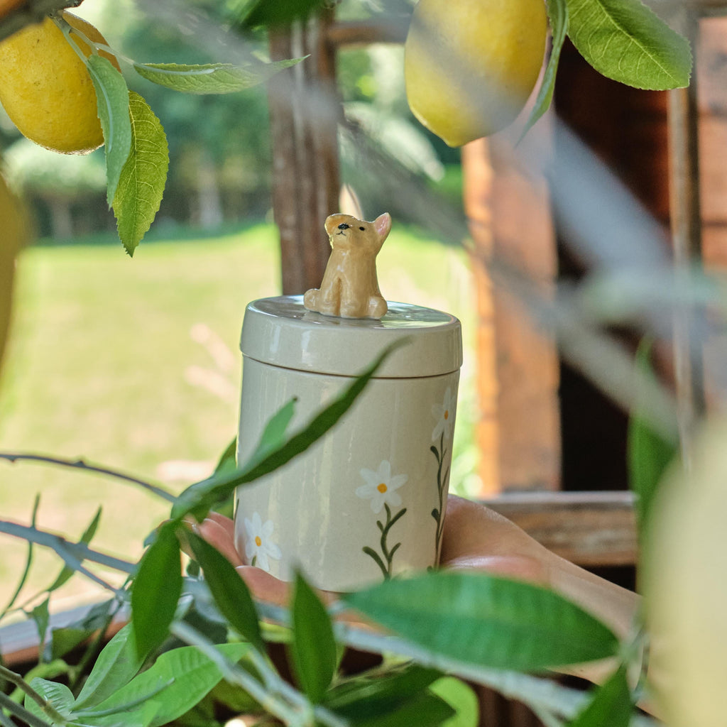 Handmade Ceramic Dog Urn with Figurine | Custom Pet Memorial Gift | Ashes Keepsake Box | Personalised Pet Sculpture｜Tea Container Jar