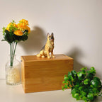 Custom Dog Polymer Clay Sculpture from Photo with Large Bamboo Wooden Urn Box, Handmade Eco Friendly Pet Memorial Keepsake Gift
