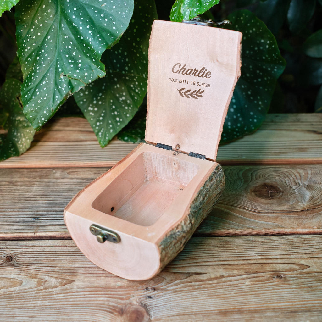 Natural Bark Wood Keepsake Box, Small Pet Urn, Eco Friendly Mini Memorial Box, Wooden Ashes Holder, Jewellery Box, Rustic Woodland Decor