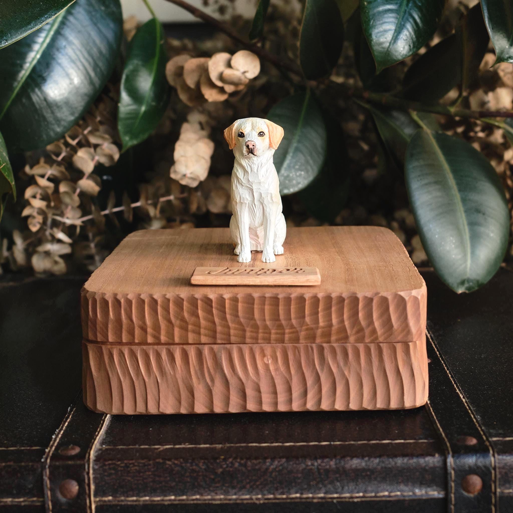 Handmade Large Wooden Dog Urn for Ashes up to 110lbs, Bespoke Dog Figurine by Photo, Laser engraving, Eco-Friendly Pet Loss Keepsake Gift