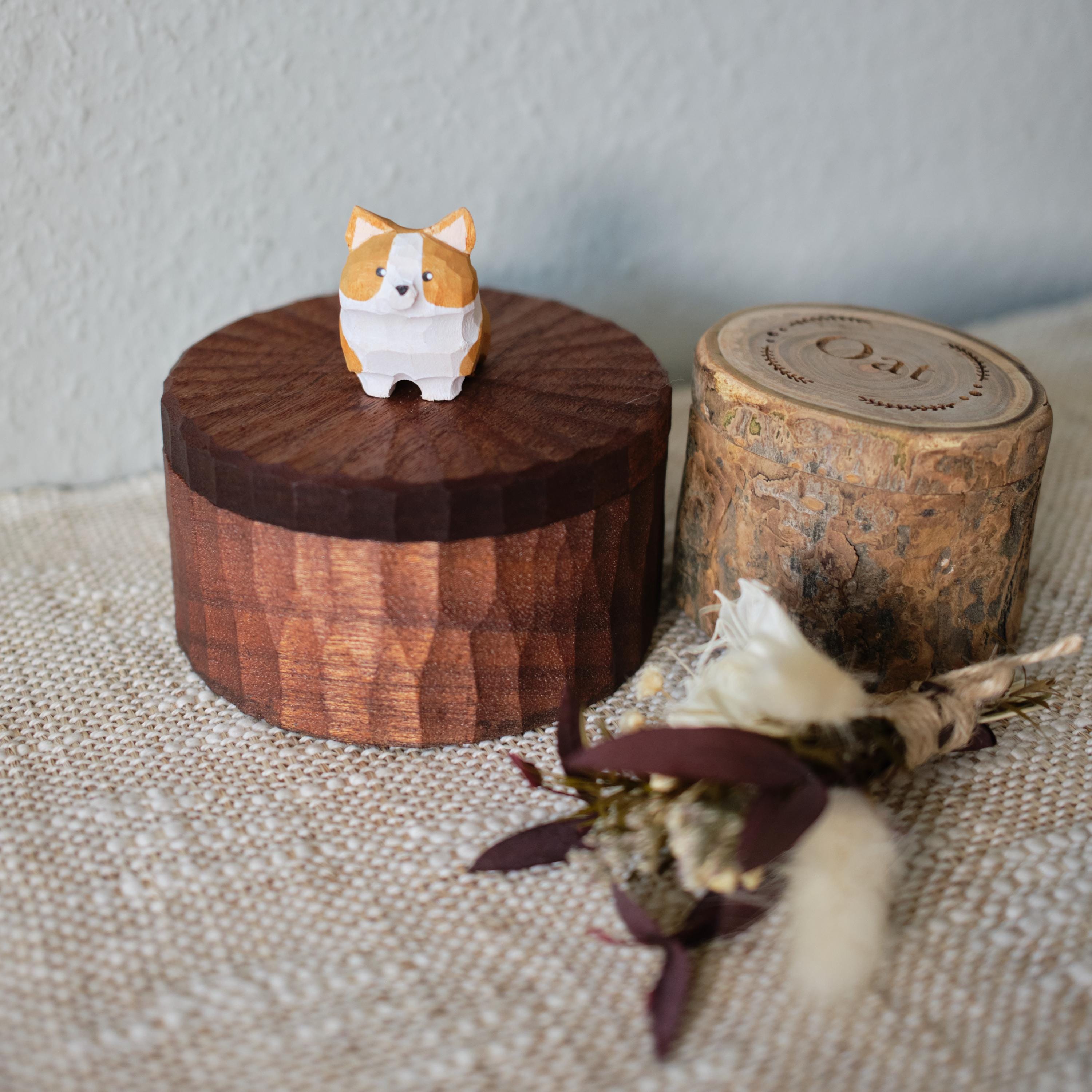 Handmade Wooden Dog Ashes Urn: Custom Corgi Figurine by photo, Natural Pet Memorial Gift, Pet Personalised Keepsake, Jewellry Box, Tea Jar