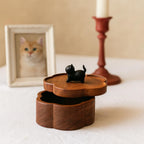 Handmade Wooden Flower Shaped Cat Urn | Small Keepsake Box with Cat Figurine | Memorial Box for Ashes | Pet Loss Gift | Pet Remembrance