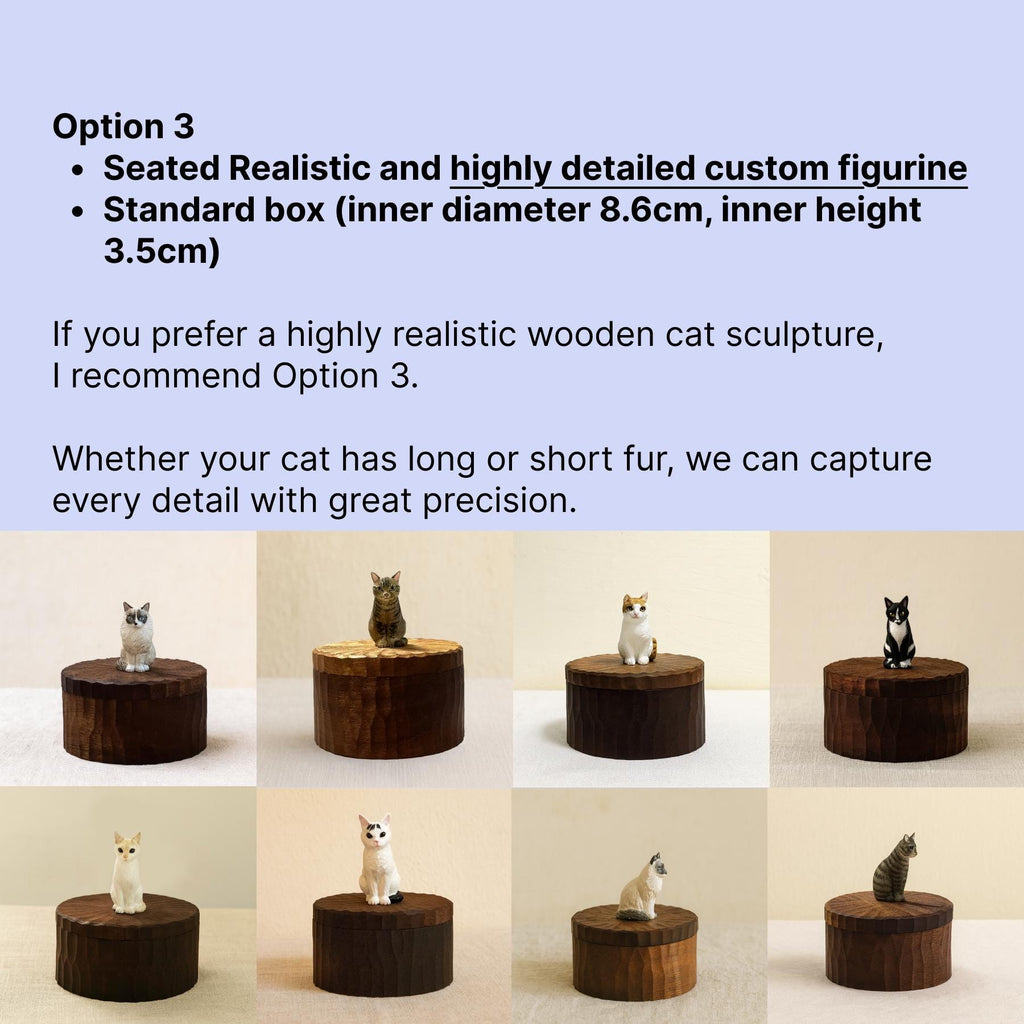 Handmade Wooden Cat Memorial Urn: Black Cat Figurine Keepsake by Photo, Bespoke Pet Memorial Gift, Cat Personalised Keepsake, Jewellery Box