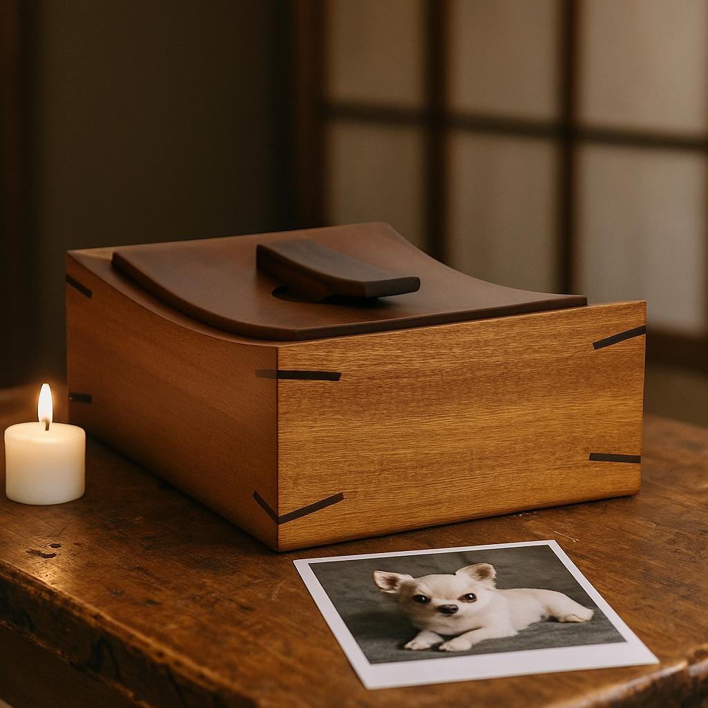 Handmade Japanese Walnut Wooden Urn for Small Pet Ashes | Minimalist Curved Lid Memorial Keepsake Gift | Dog Cat Rabbit Cremation Box