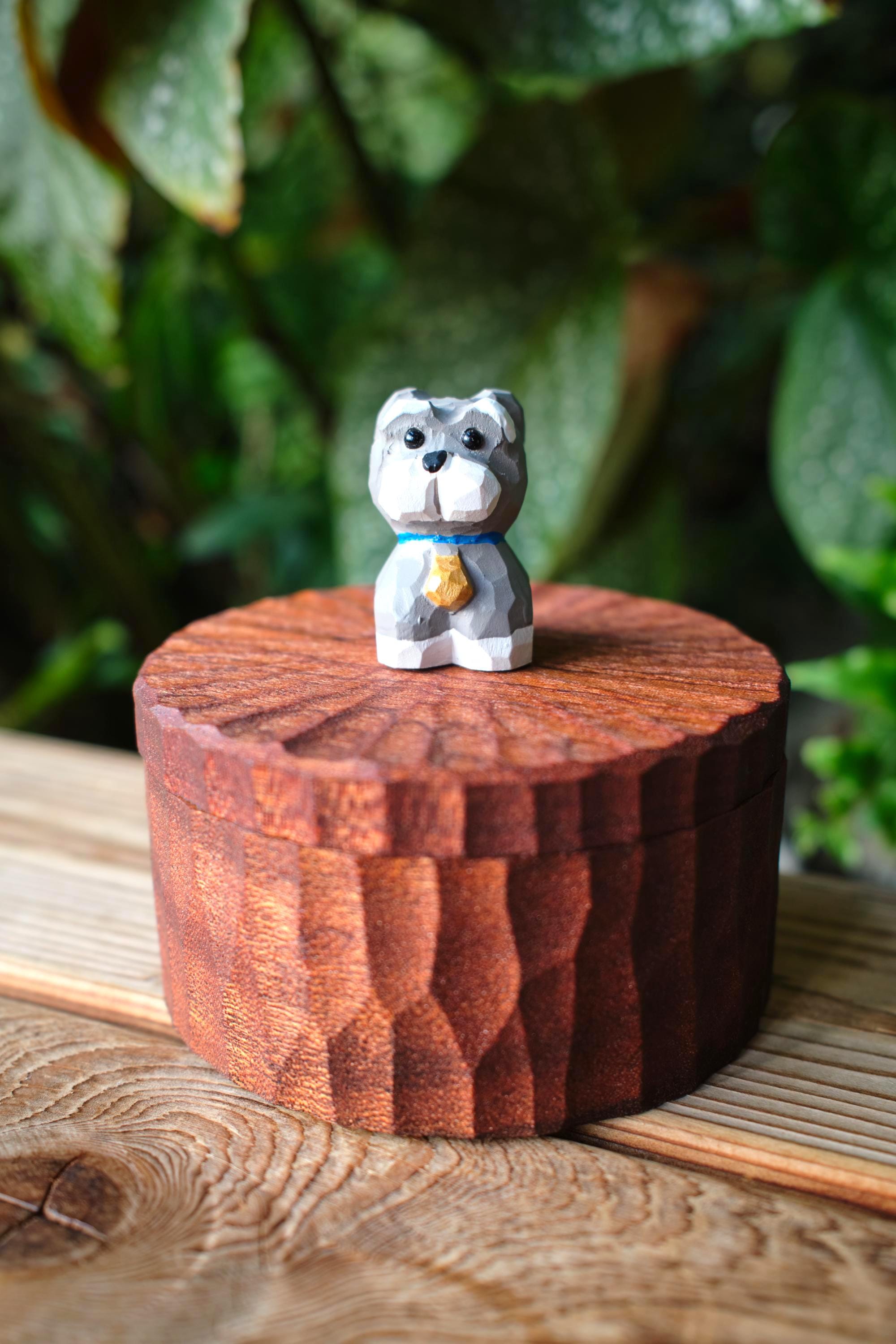 Handmade Wooden Dog Ashes Urn: Custom Schnauzer Figurine by photo, Pet Memorial Gift, Pet Personalised Keepsake, Natural Jewellry Box