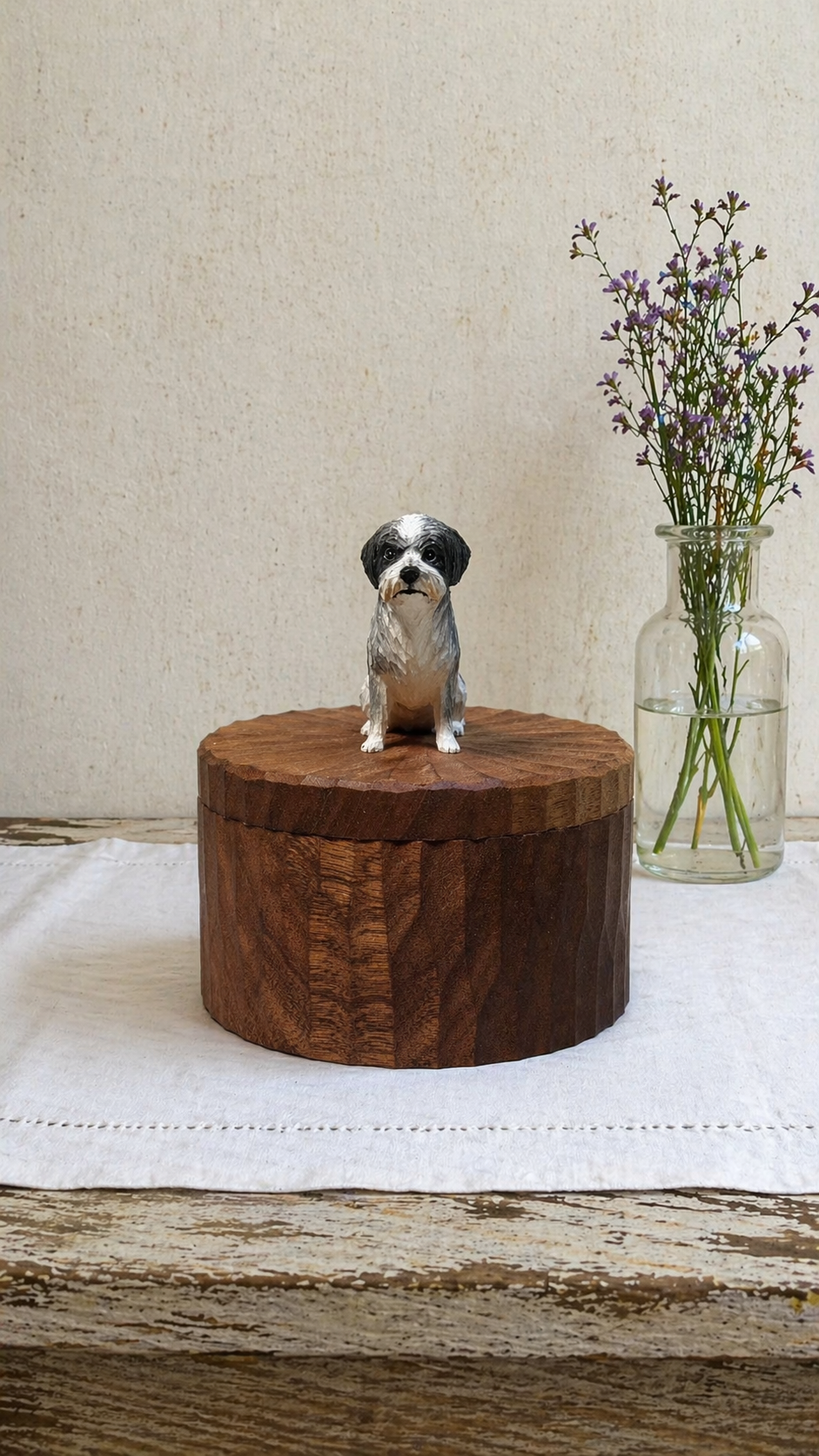 Custom Dog Pose Wooden Urn with Hand Carved Figurine, Small & Large Pet Memorial Urn, Personalised Natural Wood Ashes Box