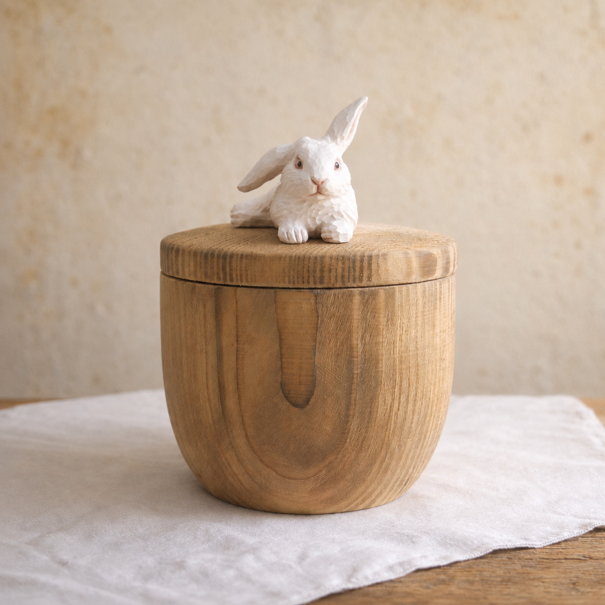 Hand-Painted Floral Rabbit Urn with Handmade Realistic Wooden Bunny Sculpture from Photo, Personalised Pet Memorial, Pet Keepsake Gift