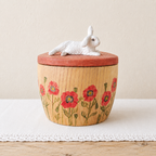 Hand-Painted Floral Rabbit Urn with Handmade Realistic Wooden Bunny Sculpture from Photo, Personalised Pet Memorial, Pet Keepsake Gift