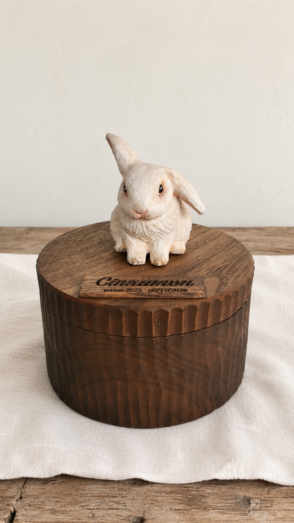 Bespoke Handmade Wooden Rabbit Memorial Ashes Urn: Realistic Bunny Figurine from photo, Pet Memorial Gift, Personalised Keepsake