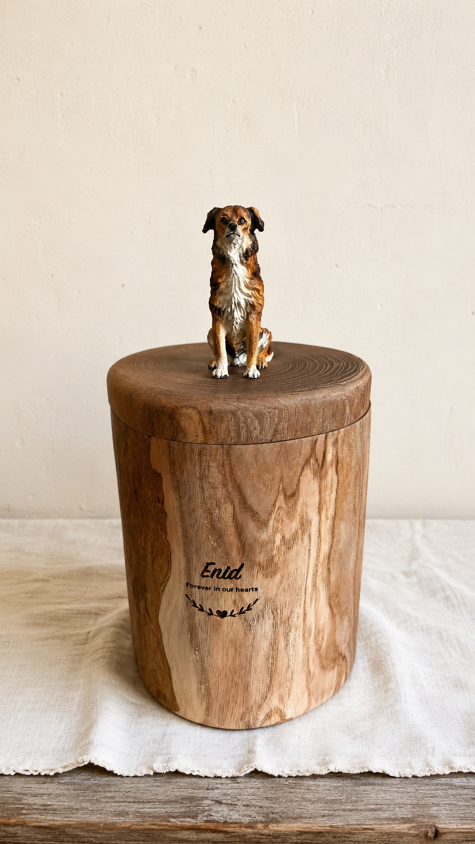 Custom Handmade Wooden Dog Urn for Ashes, Natural Solid Wood Pet Memorial Urn with Custom Pet Figurine from Photo, Eco Friendly