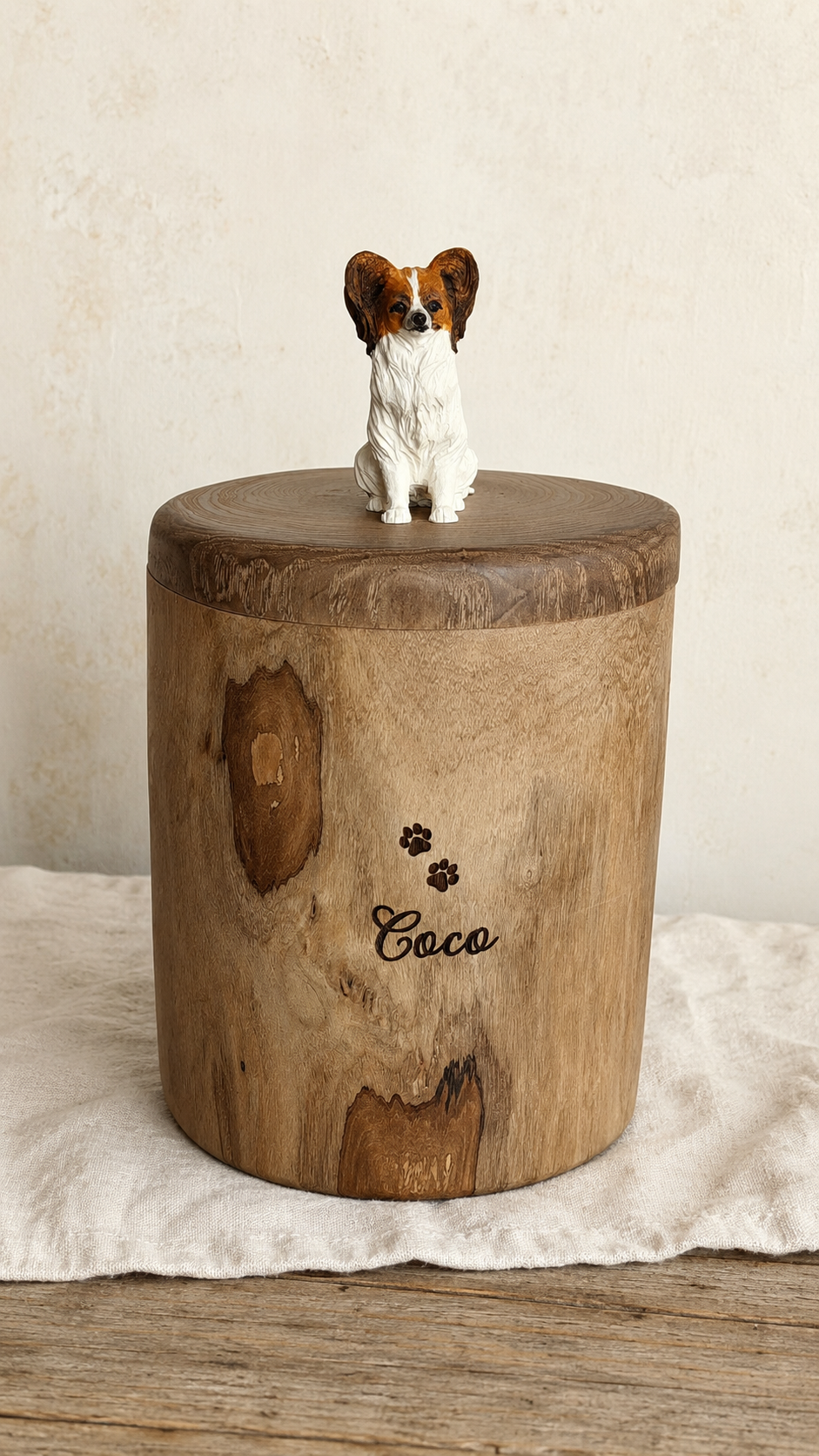 Custom Handmade Wooden Dog Urn for Ashes, Natural Solid Wood Pet Memorial Urn with Custom Pet Figurine from Photo, Eco Friendly