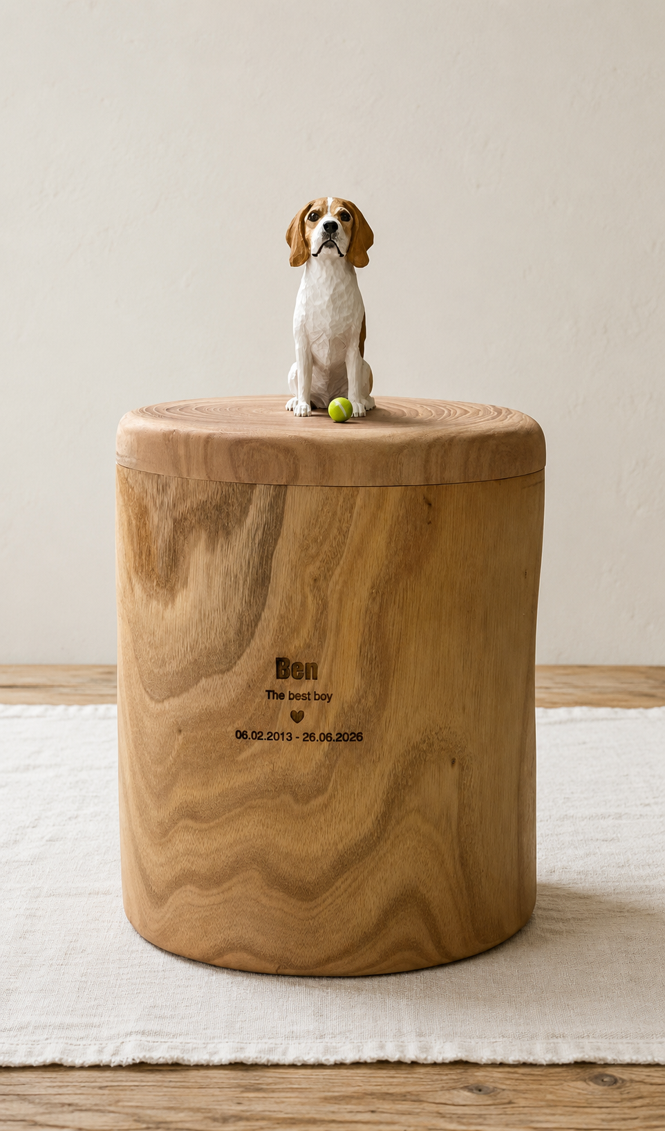 Custom Handmade Wooden Dog Urn for Ashes, Natural Solid Wood Pet Memorial Urn with Custom Pet Figurine from Photo, Eco Friendly