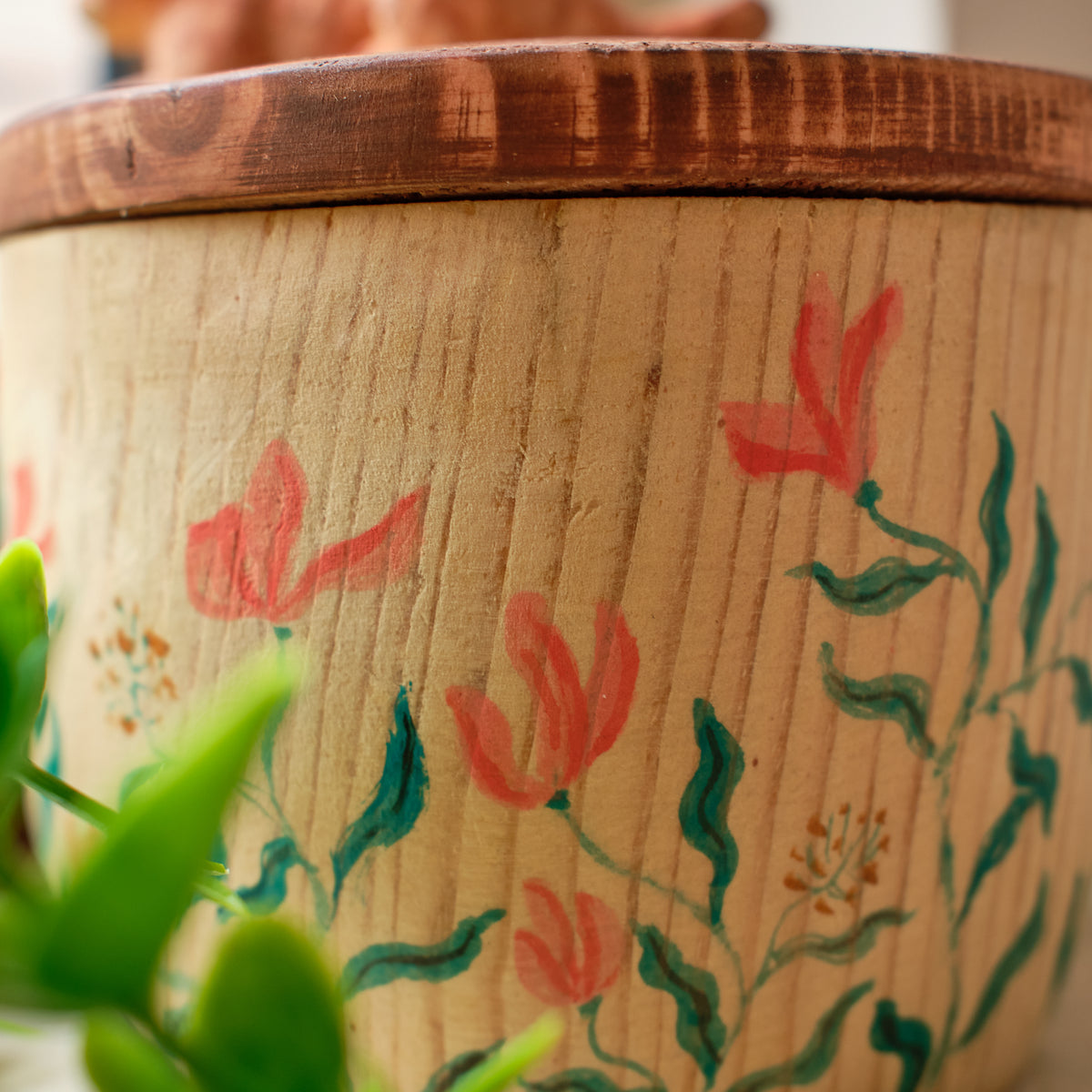 Hand-Painted Floral Rabbit Urn with Handmade Realistic Wooden Bunny Sculpture from Photo, Personalised Pet Memorial, Pet Keepsake Gift