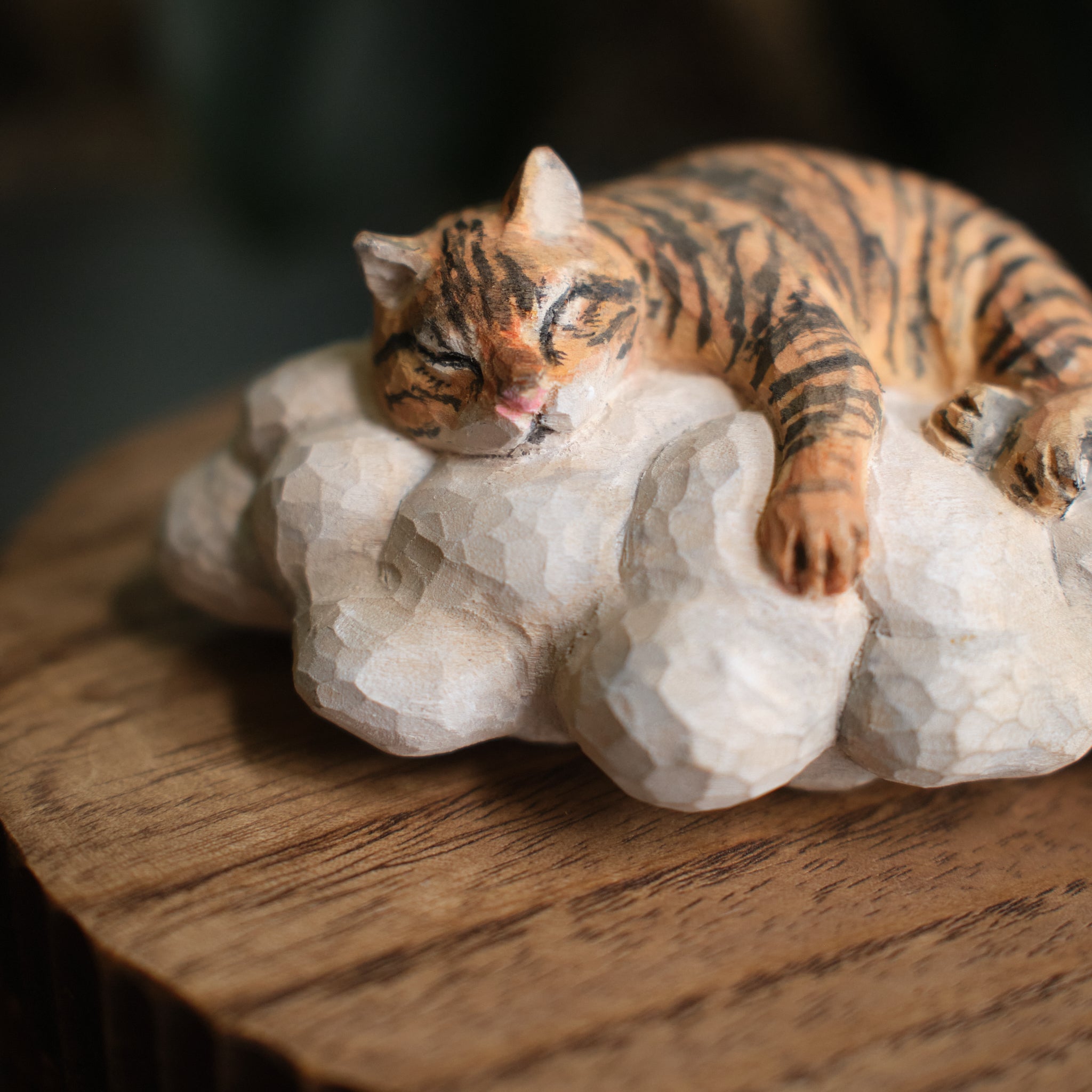 Custom Resting Cat Memorial Urn from Photo, Handmade Wooden Cat Ashes Box, Sleeping Cat on Cloud Pet Keepsake