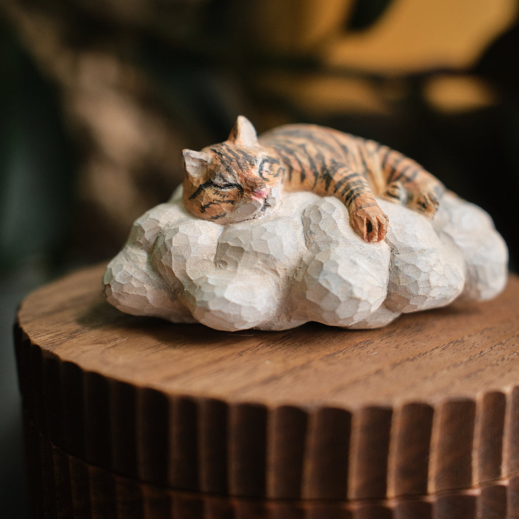 Custom Resting Cat Memorial Urn from Photo, Handmade Wooden Cat Ashes Box, Sleeping Cat on Cloud Pet Keepsake