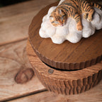 Custom Resting Cat Memorial Urn from Photo, Handmade Wooden Cat Ashes Box, Sleeping Cat on Cloud Pet Keepsake